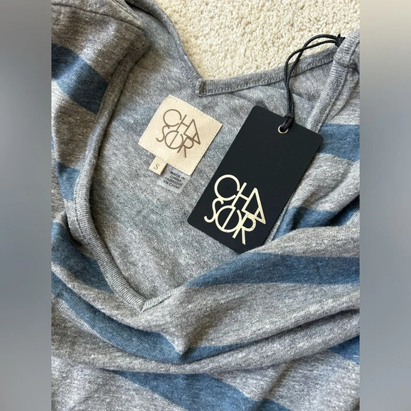 NWT chaser jumpsuit blue and gray stripe ruffle bell sleeve size S - Picture 2 of 4